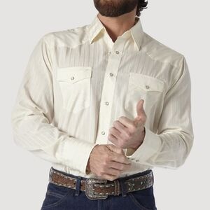 Wrangler Cream Western Pearl Snap Button Down Long Sleeve Shirt Size XXL